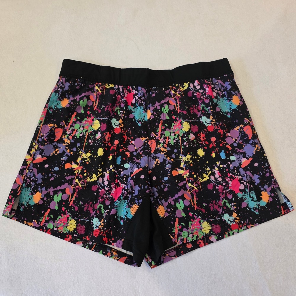 Tachuntfish Mens XL Paint Splatter Athletic Gym Running Shorts Black Multicolor
